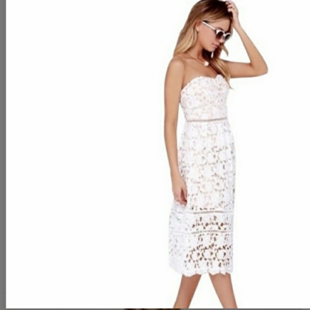 Lulus white ladder lace midi Azaelea dress m 8/10